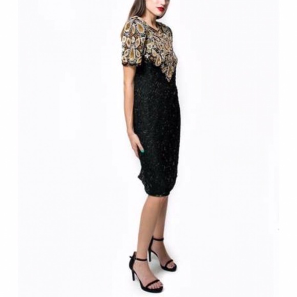 Vtg 80’s Lawrence Kazar Sequins Cocktail Dress - Picture 7 of 16